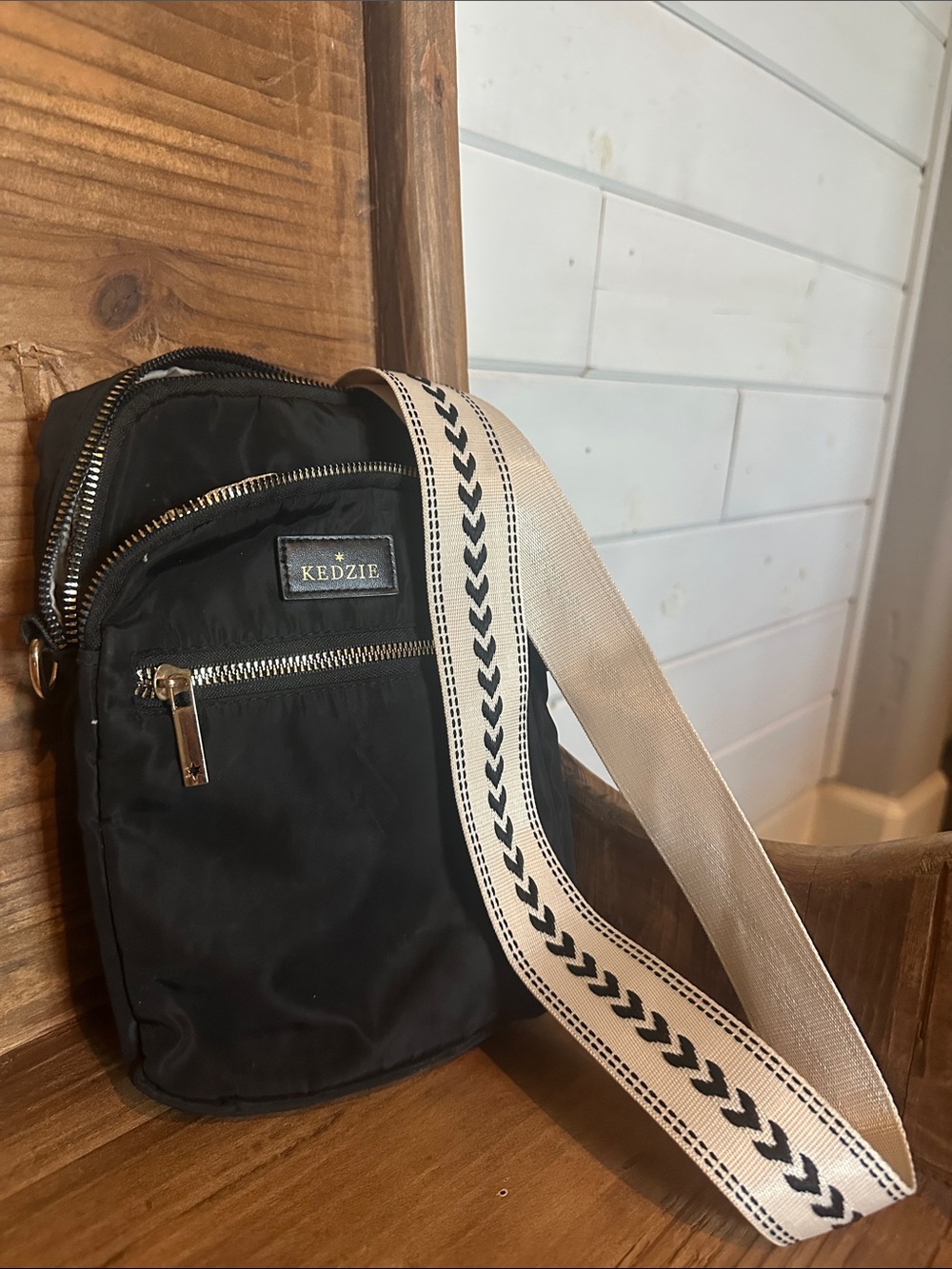 Kedzie Black Crossbody with Decorative Cream Strap